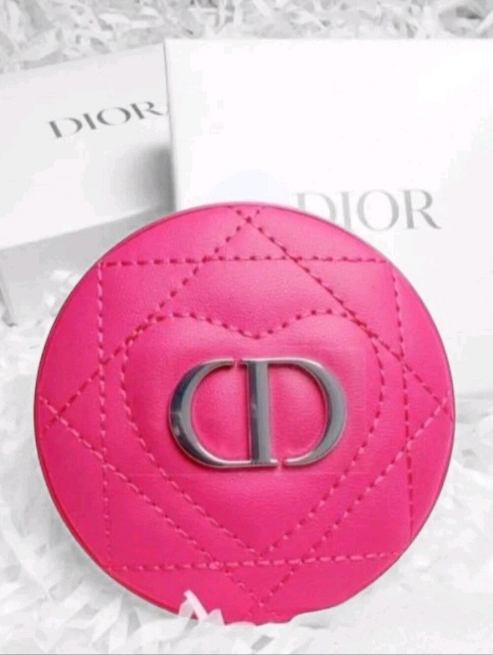 Dior Pink Quilted CD Pocket Mirror with Silver Logo